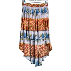 Free People High Low Cotton Gauze Patterned Floral Boho Peasant Midi Skirt Small
